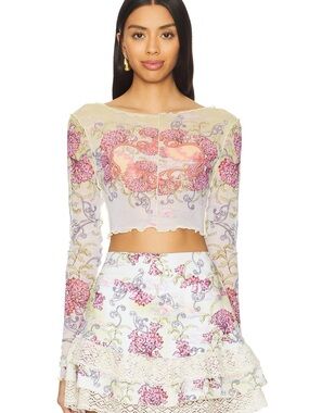 X REVOLVE Nelly Crop Top in Sage Multi